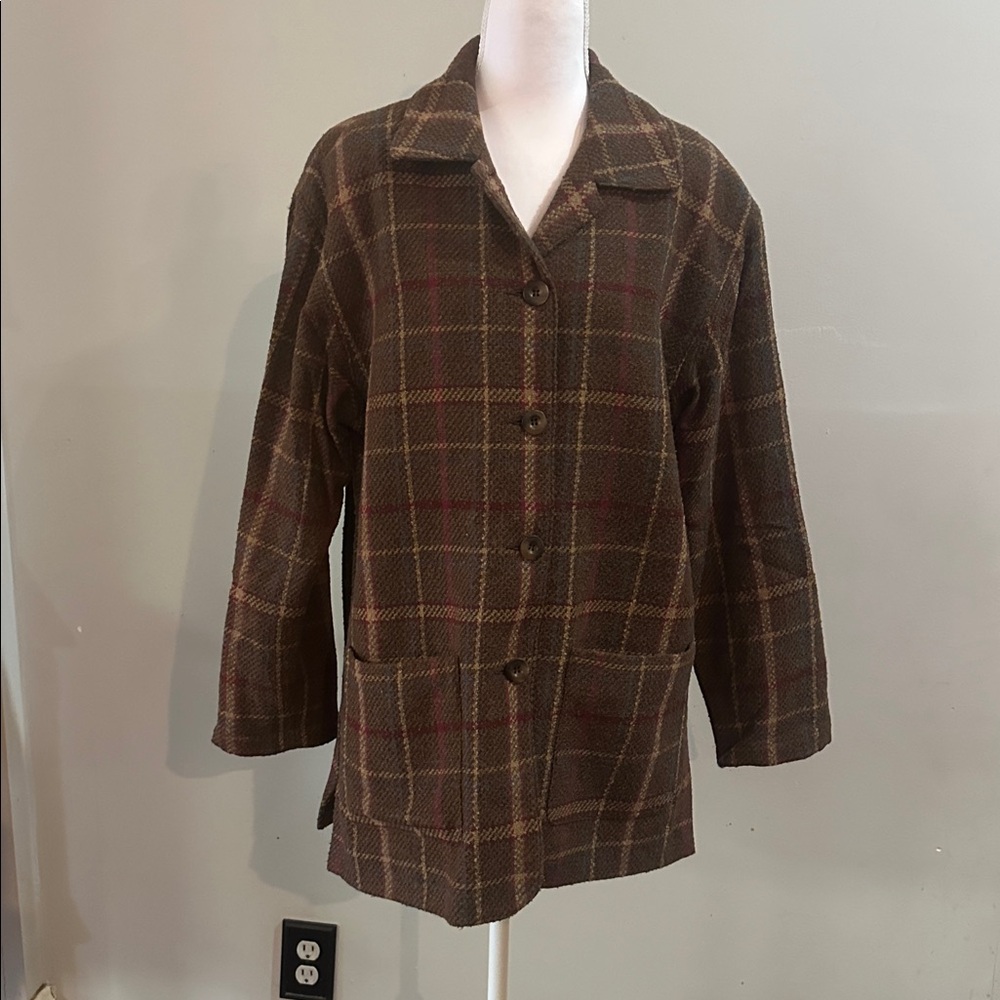 Charter Club Brown and Red Plaid Shirt Jacket